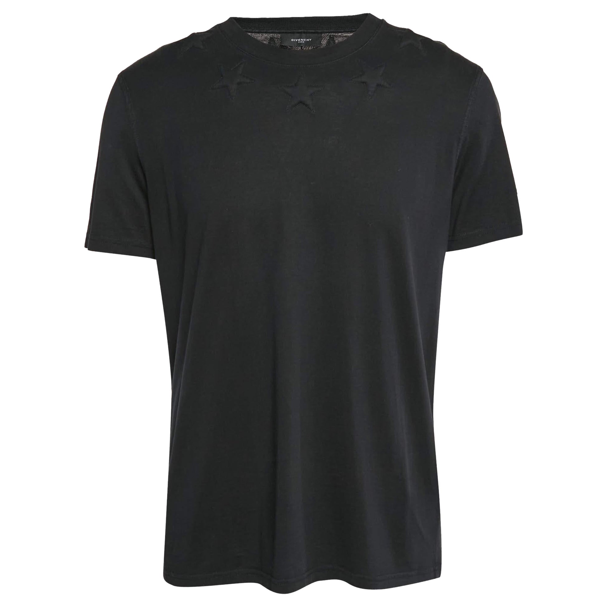 Givenchy Black Cotton Star Quilt Detail T-Shirt L