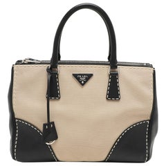 Prada Beige Canvas and Leather City Stitch Double Zip Tote