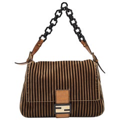 Fendi Brown/Black Stripe Velvet and Leather Mama Shoulder Bag