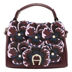 Aigner Burgundy Leather Embellished Top Handle Bag