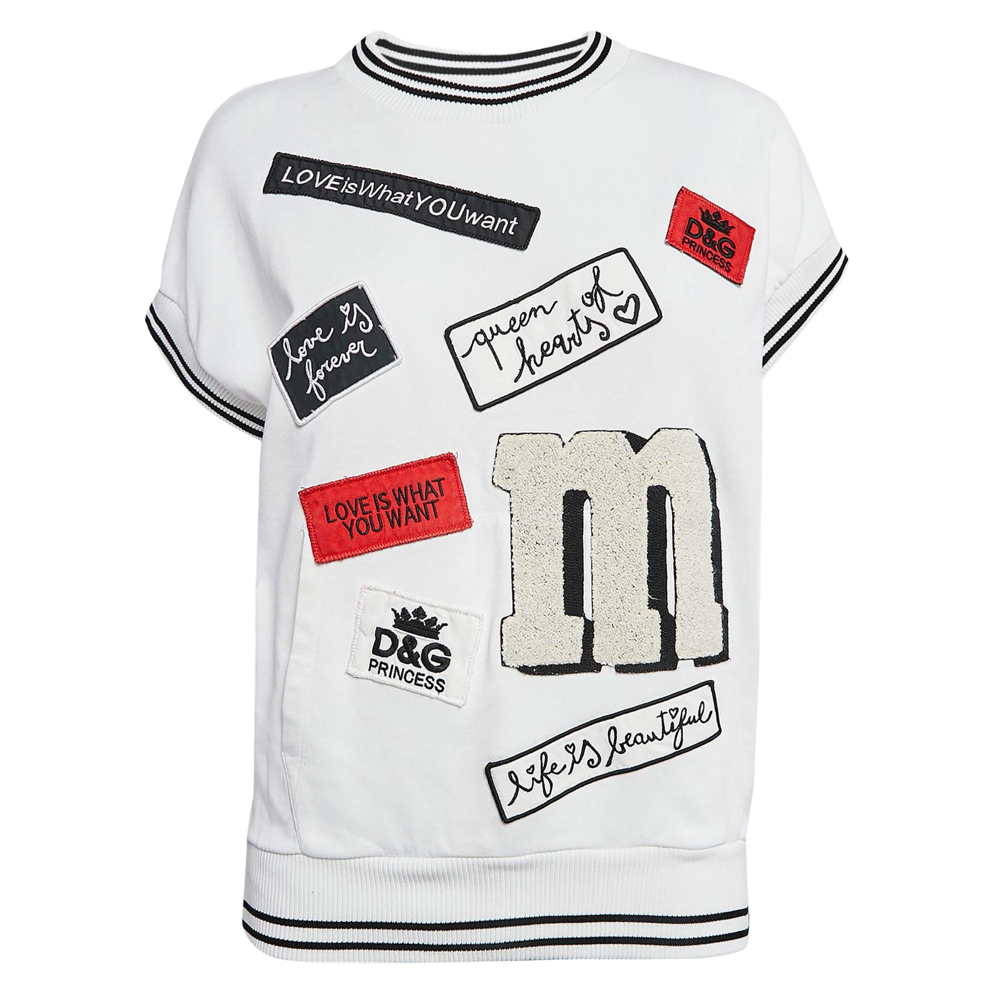 Dolce & Gabbana White Applique Cotton Pocket Detail T-Shirt XS For Sale