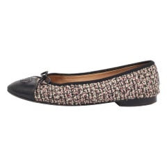 Chanel Black/Pink Leather and Tweed CC Ballet Flats Size 37