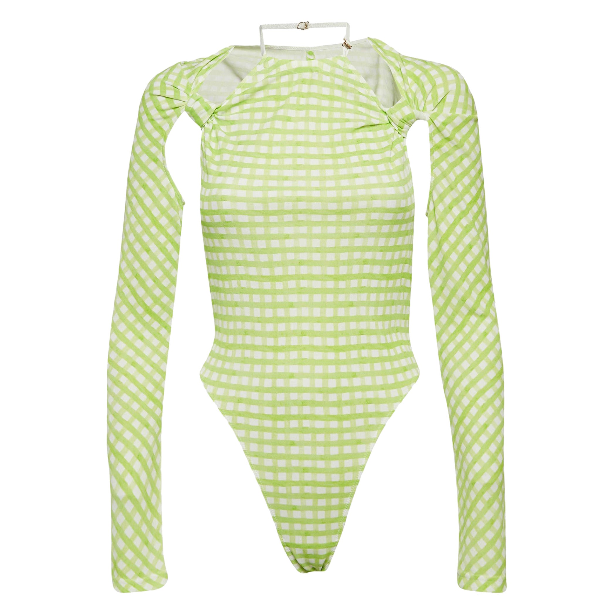 Jacquemus Green Checks Jersey Le Body Nodi Bodysuit M For Sale