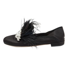 Miu - Slippers de smoking noirs ornés de plumes et de cristaux, taille 38,5