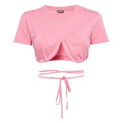 Jacquemus Top Baci de punto de algodón rosa con aros y encaje XS
