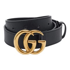 Gucci Black Leather GG Marmont Buckle Belt 70CM