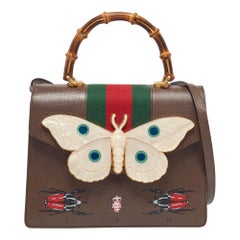 Gucci Brown Leather Medium Bamboo Web Falena Top Handle Bag