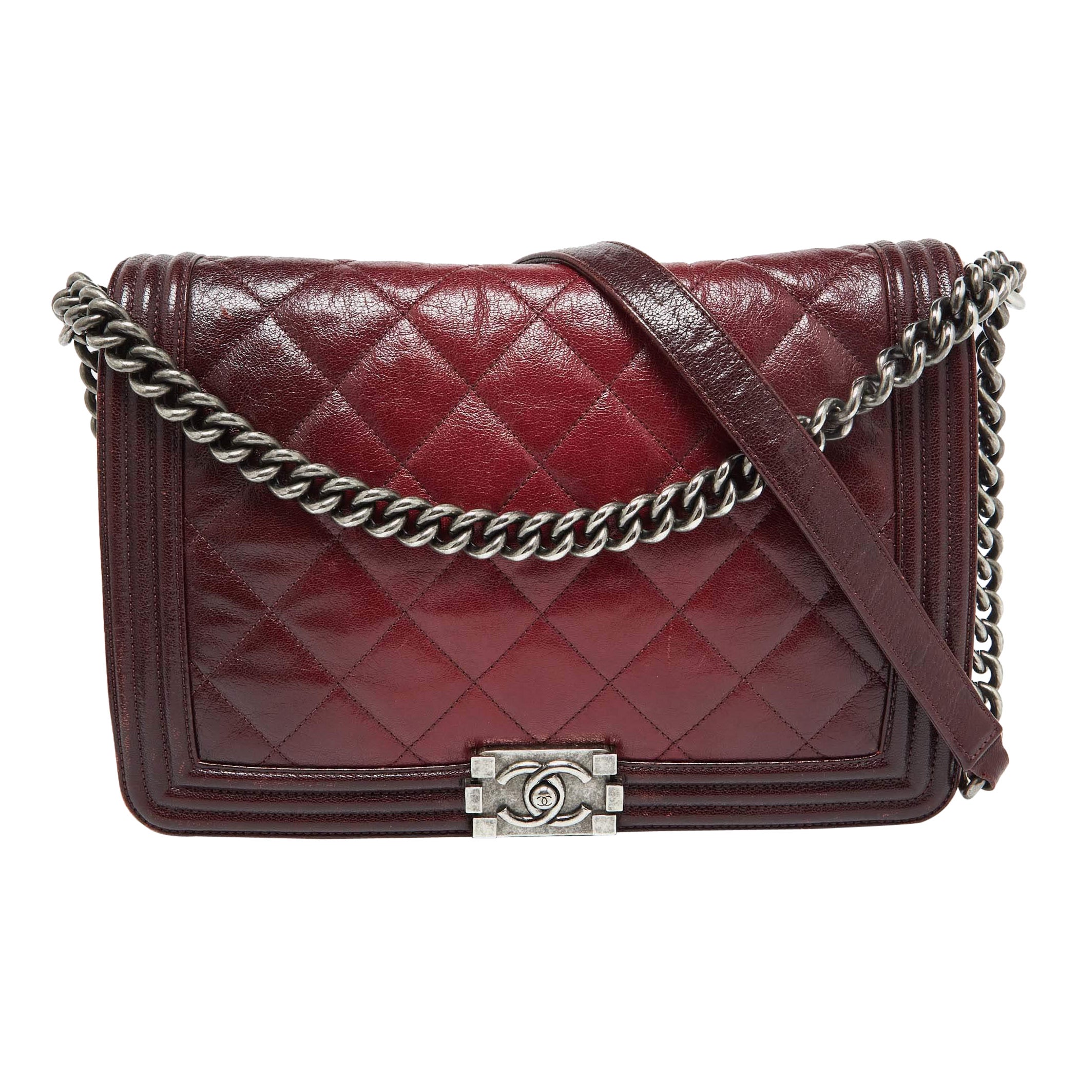 Chanel Burgundy Ombre Quilted Leather Large Boy Flap Bag