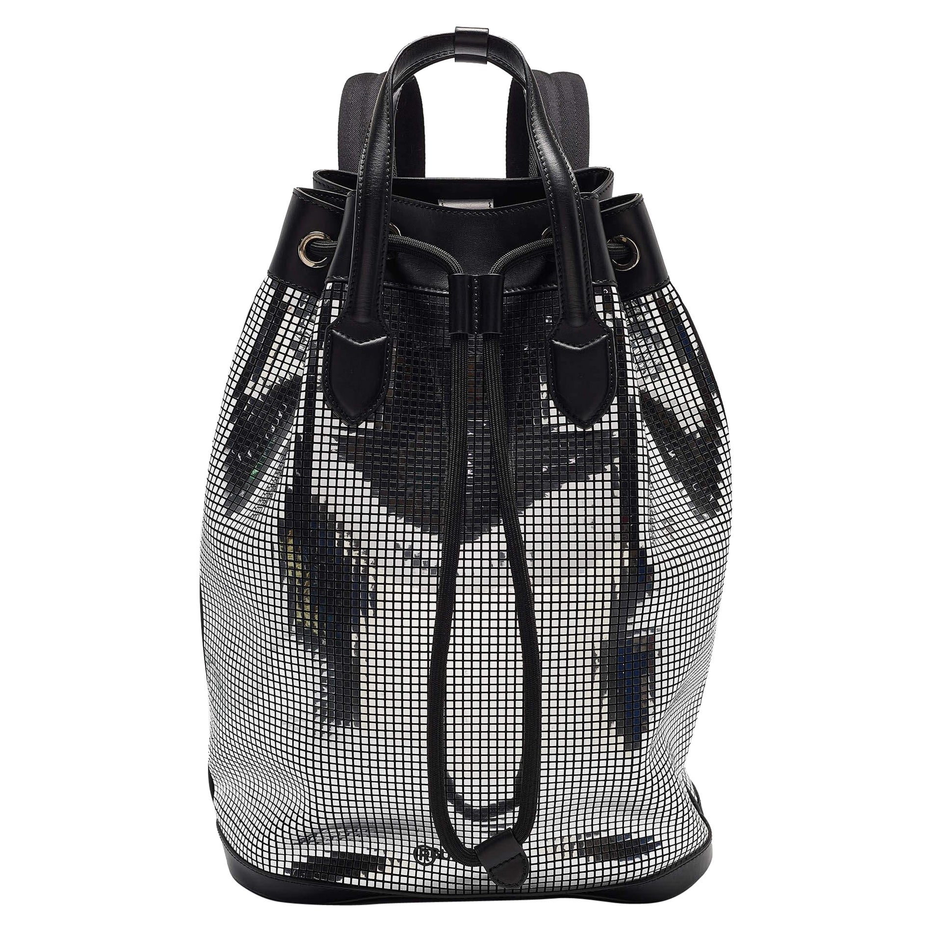 Burberry Black/Silver Mirror Effect Suede and Leather Backpack For Sale