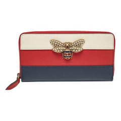 Gucci Tricolor Web Leather Queen Margaret Bee Continental Wallet