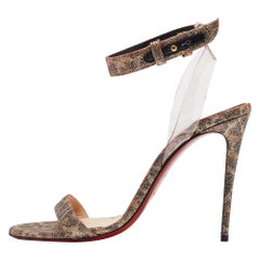 Christian Louboutin Gold Leopard Print Glitter and PVC Jonatina Sandals Size 38