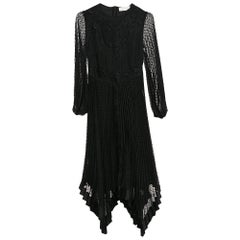 Zimmermann Negro Lunares Suizos  Vestido Midi Espionaje Plisse de Encaje y Gasa S
