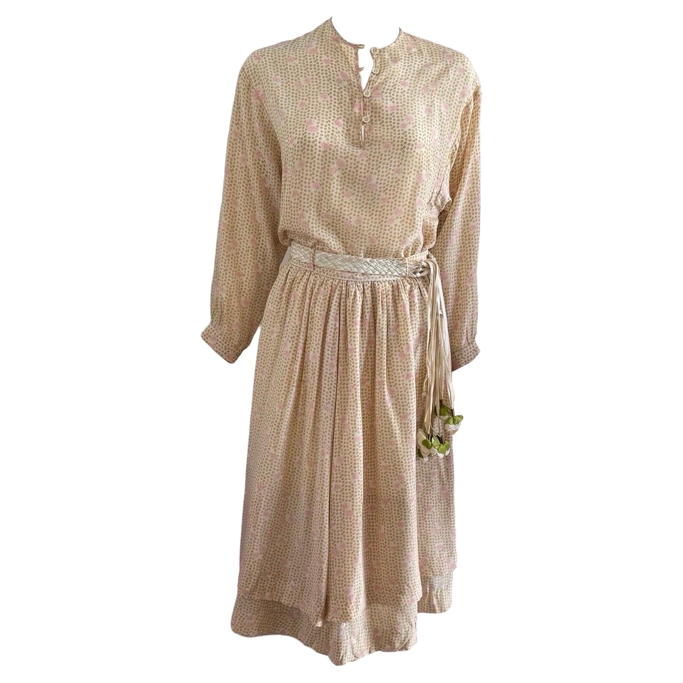 1980s Valentino Silk Rose Skirt Set For Sale