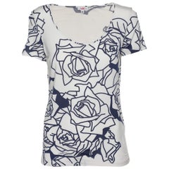 Versace Jeans Couture White/Blue Printed Jersey Round Neck Top M