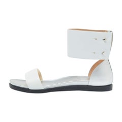Joseph White/Silver Leather Ankle Strap Flat Sandals Size 40