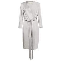 Max Mara Grey Crepe Fringe Cuff Detail Wrap Dress L