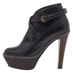 Sergio Rossi Botines de plataforma de cuero negro talla 36.5