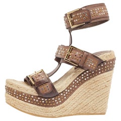 Alexander McQueen Sandali con zeppa in pelle e iuta marrone/beige misura 37