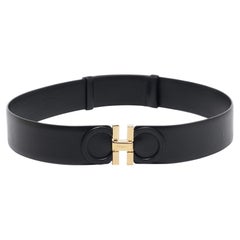 Salvatore Ferragamo Cinturón de cuero negro con hebilla Gancini 70CM