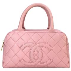 Chanel Pink Quilted Caviar Bowler Bag