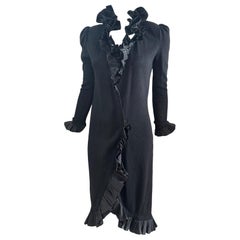 Adolfo Robe cardigan longue en maille à volants des années 1970