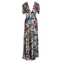 1940's 'Jewel' Colored Floral Silk Dress