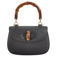 Gucci Bamboo 1947 Small Black Grained Leather Top Handle Bag