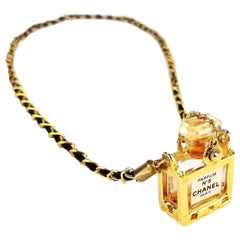 Chanel No5 Perfume Bottle Pendant Gold Chain Necklace