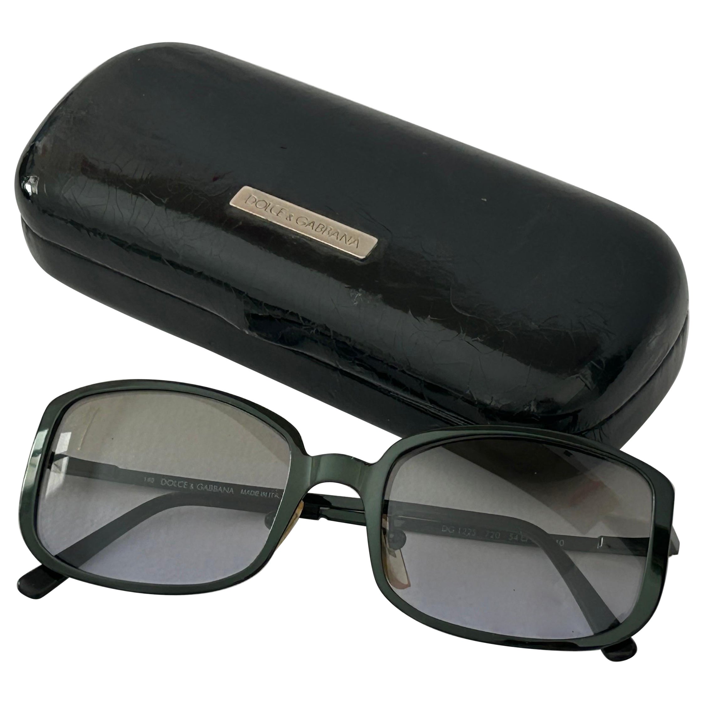 Dolce & Gabbana Vintage Square Sunglasses Green Metal 2000s For Sale