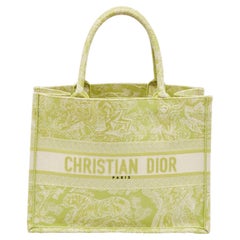 Dior Green/White Embroidered Canvas Medium Toile De Jouy Book Tote