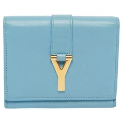 Saint Laurent Blue Leather Chyc Compact Wallet