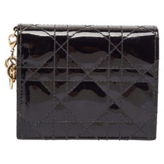 Dior Black Cannage Patent Leather Lady Dior Flap Card Case