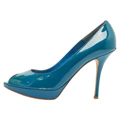 Dior Blue Patent Leather Miss Dior Peep Toe Pumps 42