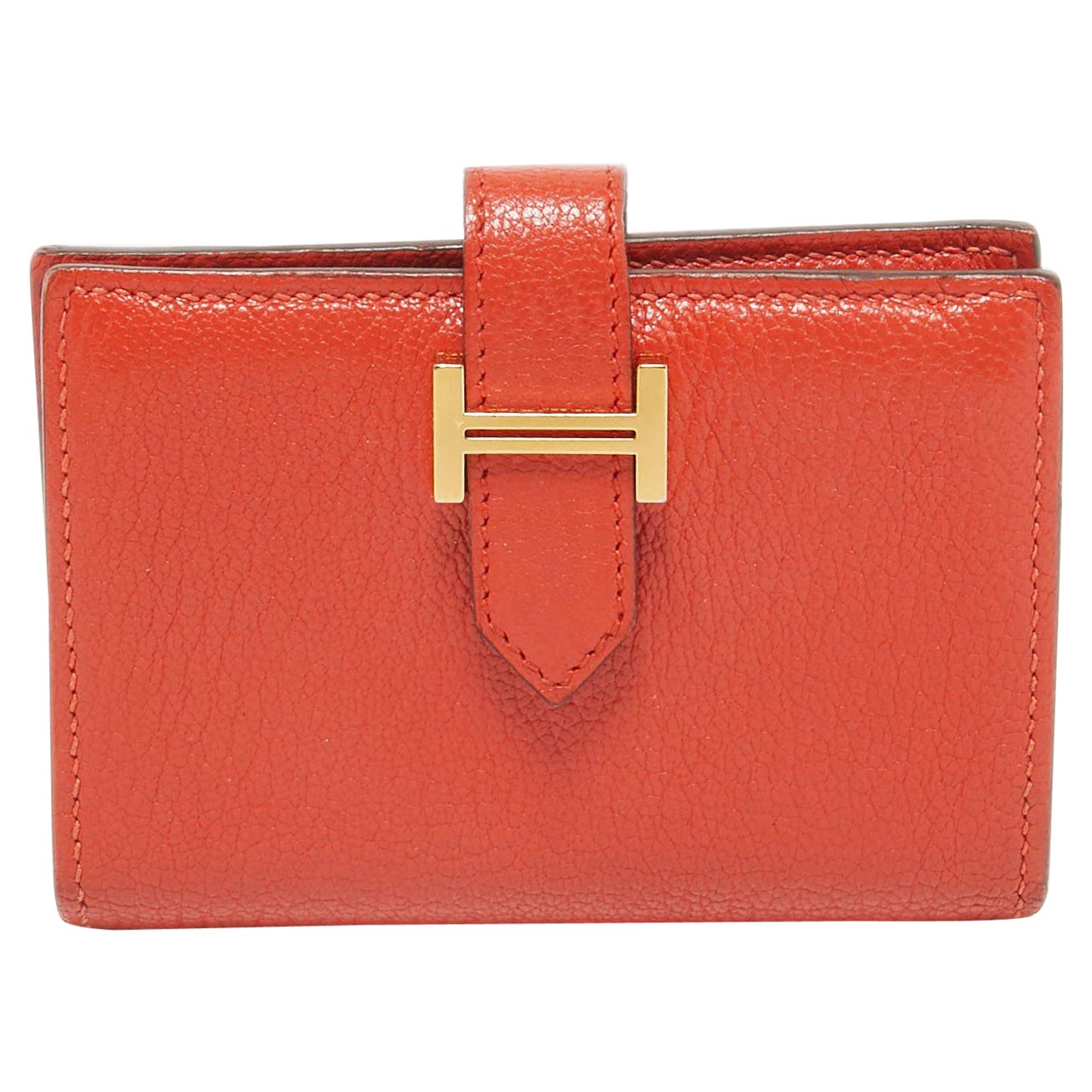 Hermes Capucine Chevre Leather Bearn Card Holder