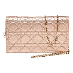 Dior Metallic Rose Gold Cannage Leather Lady Dior Clutch