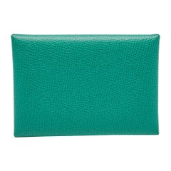 Hermes Menthe/Bleu Brume Epsom Leather Calvi Duo Card Holder