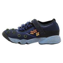 Dior Blue Neoprene Embellished Fusion Slip On Sneakers Size 40