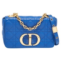 Dior Blue Cannage Leather Small Caro Shoulder Bag