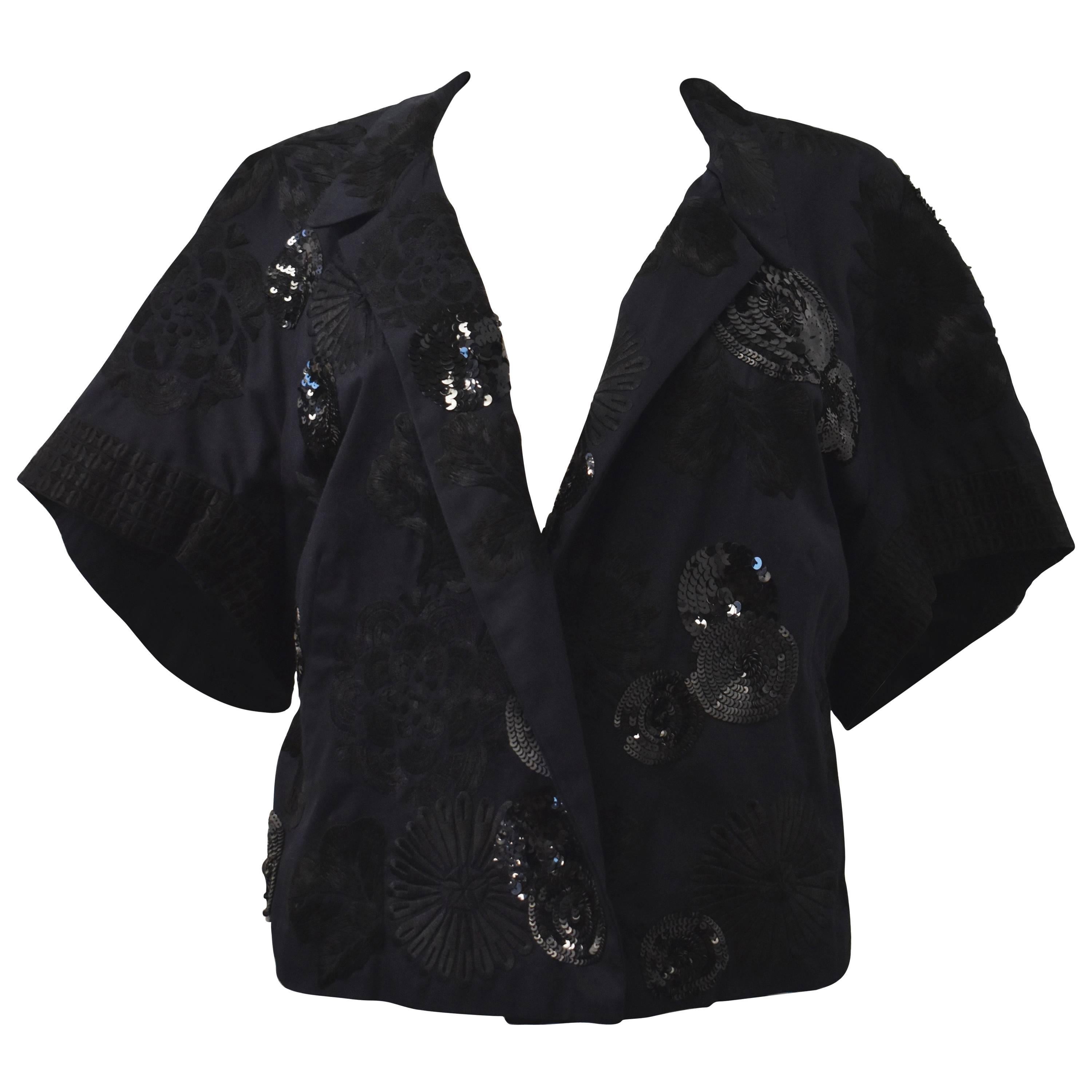 Dries Van Noten Black Cropped Jacket with Embroidery and Embellishment