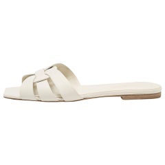 Saint Laurent White Leather Tribute Flat Sandals Size 39