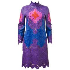 Erdem Purple, Blue, Pink Leather Show Dress