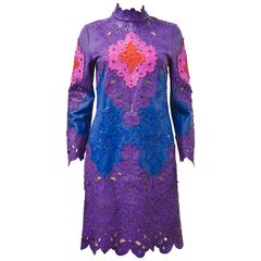 Erdem Purple,Blue, Pink Leather Show Dress 8