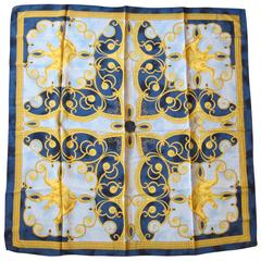 Vibrant Blue Escada Silk Scarf Elephant Motif Made in Italy New old stock 11