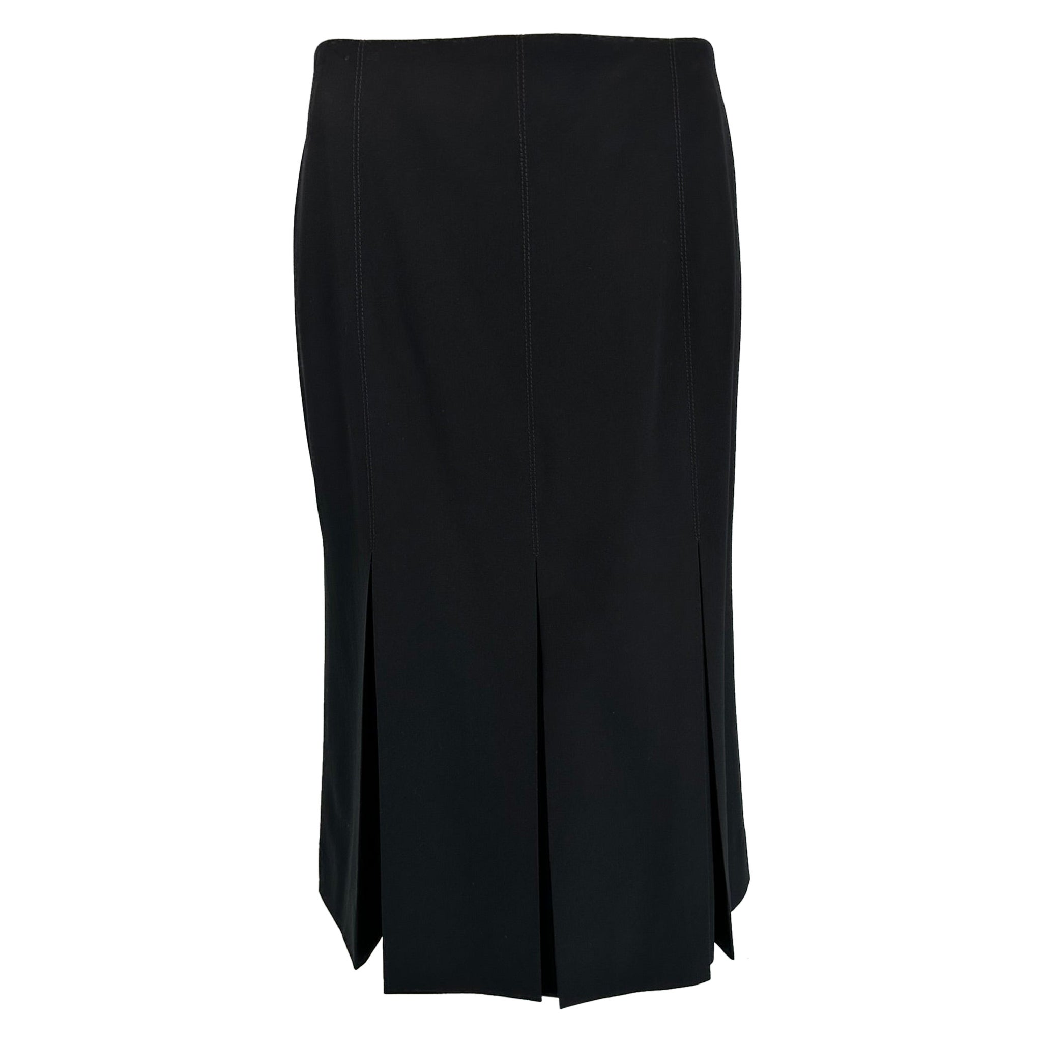 Hermes Fine Black Wool Stitch Down Pleated Skirt 38 For Sale