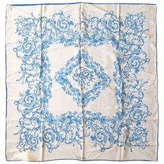 New Old Stock Escada Blue and White Silk Scarf Made in Italy 12