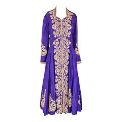 Vintage Purple Silk Embroidered Maxi Dress Anarkali Kashmir Maxi Dress India