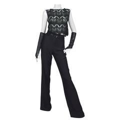 SarahNeuhard Black Lace Top with Silk Trousers and Leather Gloves