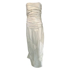 Ralph Lauren Ivory Silk Ruched Strapless Fish Tail Gown With Mix Woven Squares