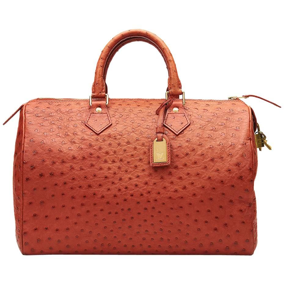 1990s Louis Vuitton Red Ostrich Leather Special Order Speedy 35cm