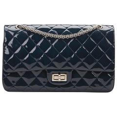 2010s Chanel Navy Quilted Patent Leather 2.55 Reissue 227 Double Flap Bag